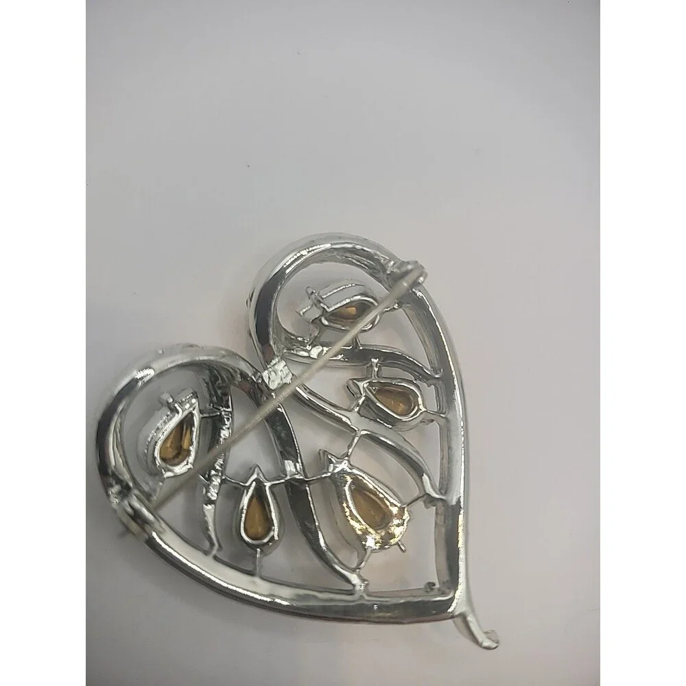 Vintage Coro Pin Brooch Ornate Heart Crystal Teardrop Jewelry Costume